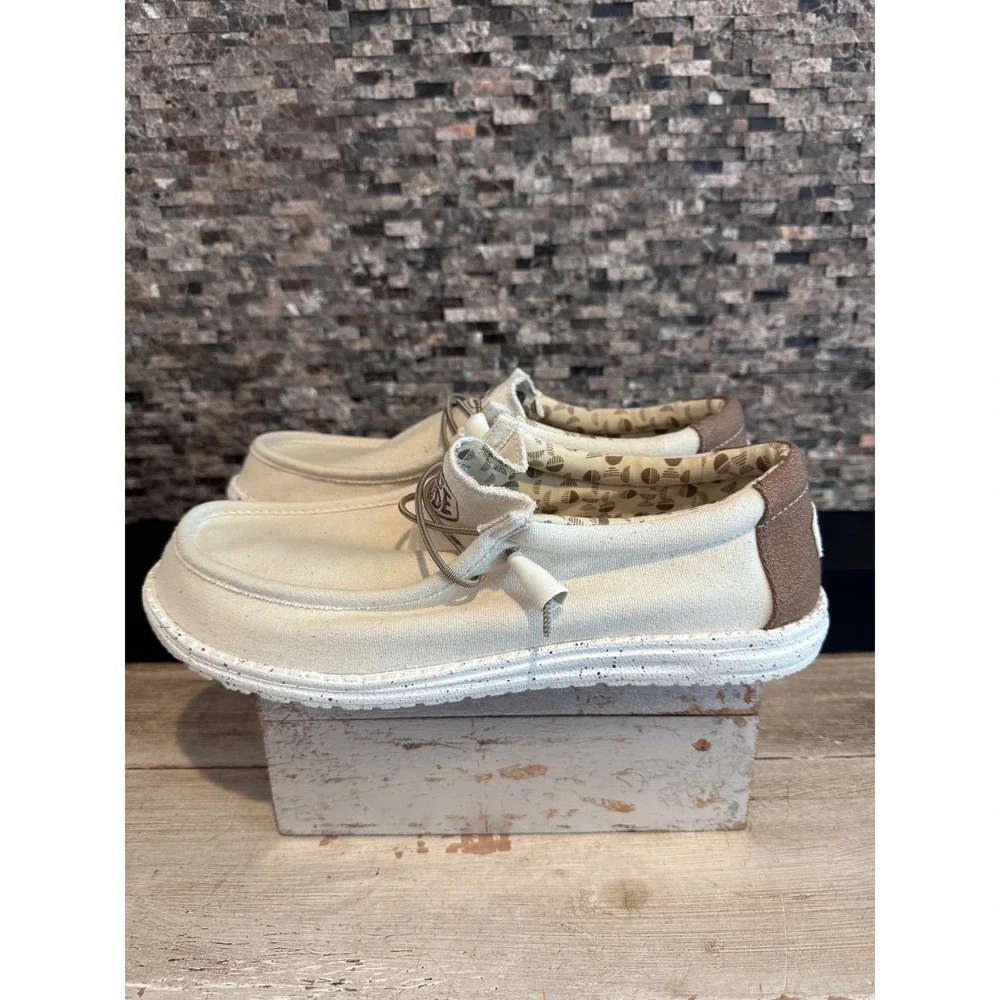 Hey Dude Wally Canvas Stretch Ivory Men Loafers Slip On Shoes 40022-105 Size 13